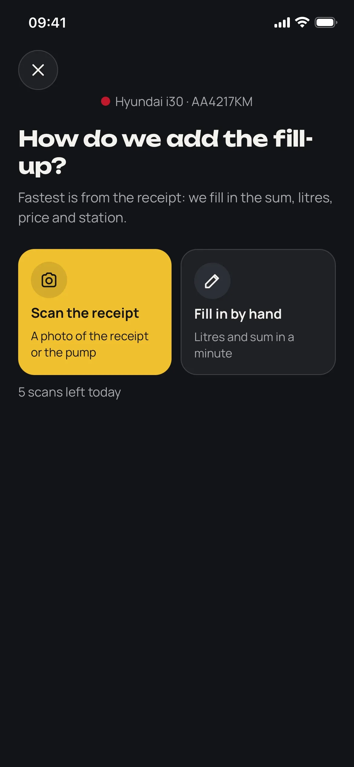 Choosing between scanning a receipt and filling it in by hand